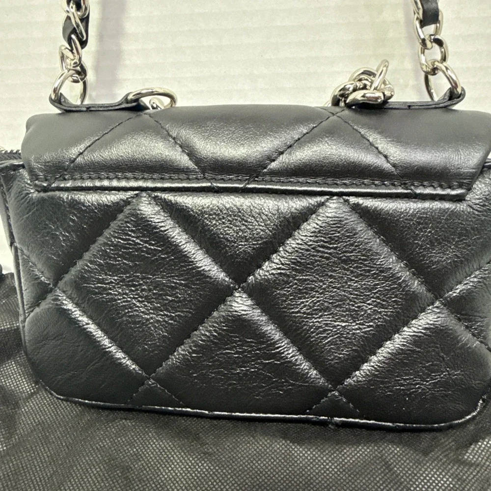 Laura Di Maggio Italian-made Leather Quilted Shoulder Bag – Black-preowned.